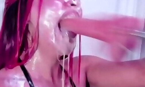 Wild Ts Sucking A Cock-like Sex Toy With Splash of Cum