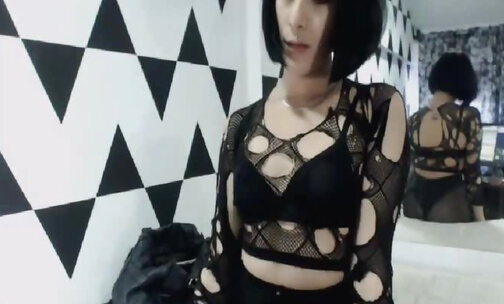 Goth tgirl strips, listening to System of a Down, smokes weed for webcam