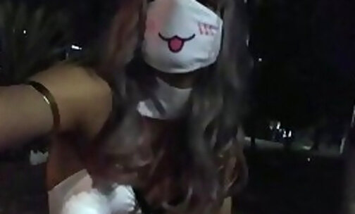 Bunny Chiaki cosplay outside at night and anal play