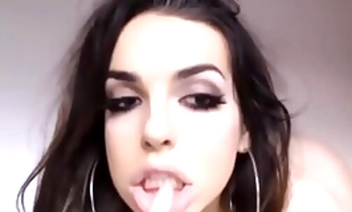 This busty tsgirl wants you to jizz her sexy tongue