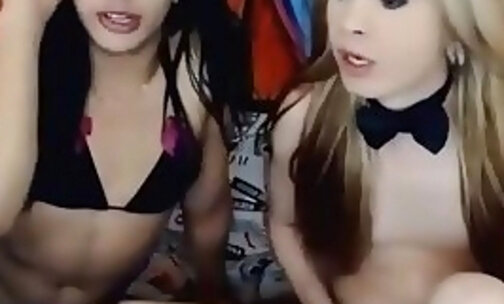 two tranny jerking on webcam
