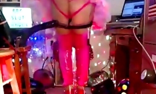 Shiny pink PVC thigh-high boots and pink sissy tutu to tease my BLACK DADDY Tre's BB12"NC