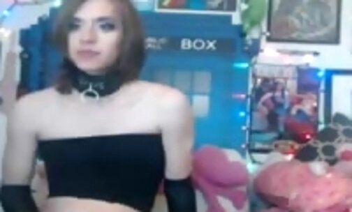 Busty girl fucks with her crossdresser friend on webcam