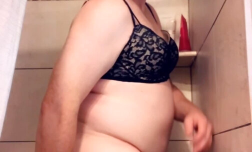 Pantyluvn sissy cumming in shower with dildo