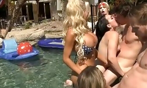Hot transgender orgy party near the pool