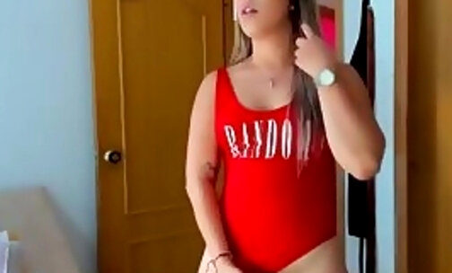 sexy natural mexican in a red bodysuit