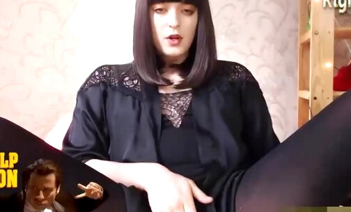 Russian teen shemale Vivian stroking her big cock on webcam