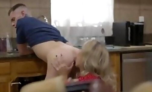 Blonde Trans Woman licks and fucks guy while fixing pipe lines