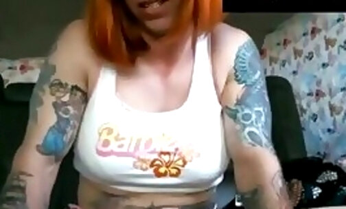excited femboy in pink underwear in a live webcam video