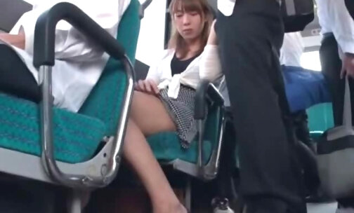 Shy Asian touching on the bus