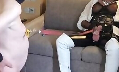 First time this slave suck a cock