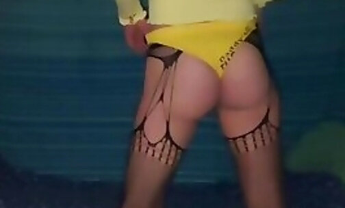 Yellow fuck toy shorts red dress and anal hook and chain