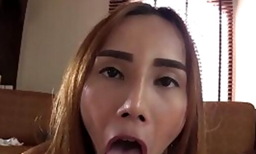 Petite ladyboy teen Pink devours huge cock with her mouth and tight asshole