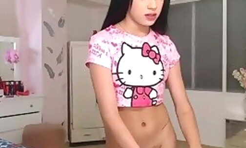 long black haired slim latina teen tgirl strokes her dick on webcam