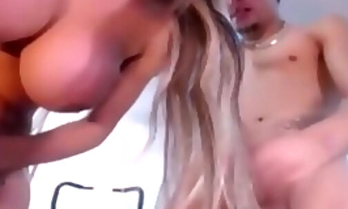 Blond shemale face fucking her date then fucked doggystyle