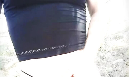 Sexy Crossdresser Angelina Outdoor Masturbate Black Tights
