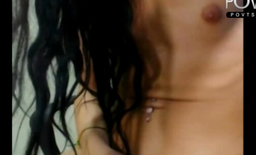 Hot brunette shemale webcam show POV TS dildo cumshot
