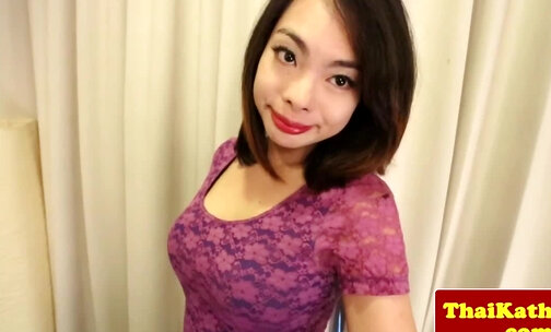Pretty thai tgirl with braces gives solo show