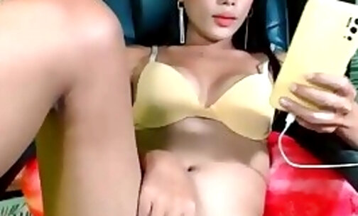 slim filipina TS strokes her cock on webcam