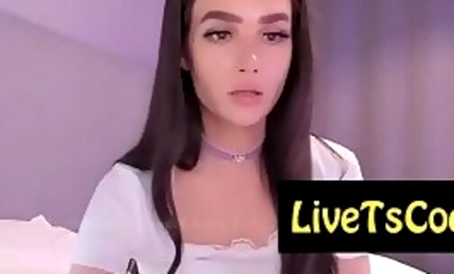 pretty tranny whore stroking her cock on live webcam li