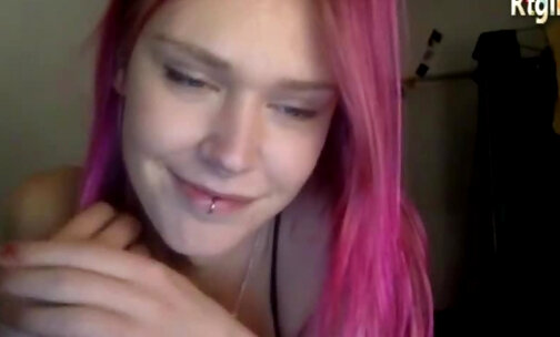 pink hair slim shemale cutie webcam solo