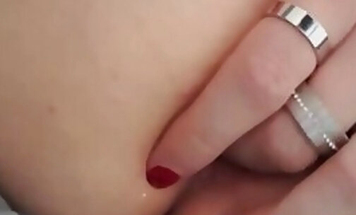 Lady in red ... hot tranny cumshot with fingers in ass!