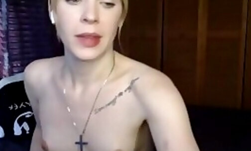 small boobs canadian trans cutie with tattoos plays with her girly cock on webcam