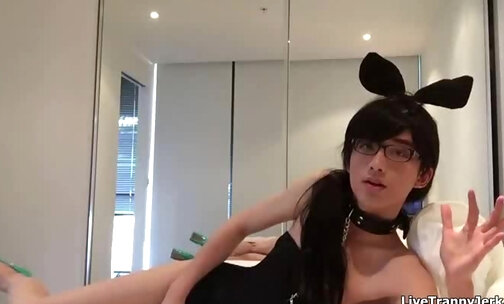 Sexy bunny eared crossdresser