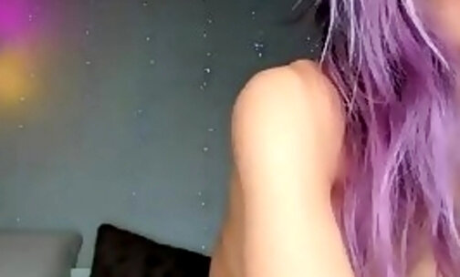 thin transgirl and pink hair devices butt on cam