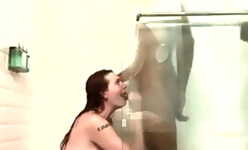 BBC Fucks Tall Redhead Shemale in the Shower