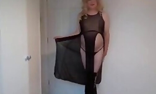 Sexy long dress, fishnets and boots