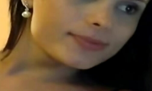 Brunette Tgirl solo on webcam