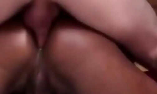 Ebony shemale creampied during hardcore anal