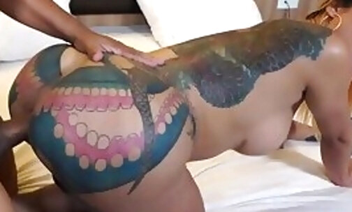 Tattooed transgender filled in asshole in doggystyle