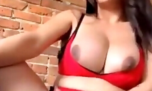 Red lingerie masturbation and cumshot