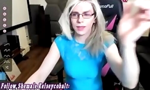slim glassesed tgirl from United Kingdom strokes her cock on webcam