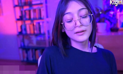 petite teen tgirl in glasses strokes her small dick on webcam