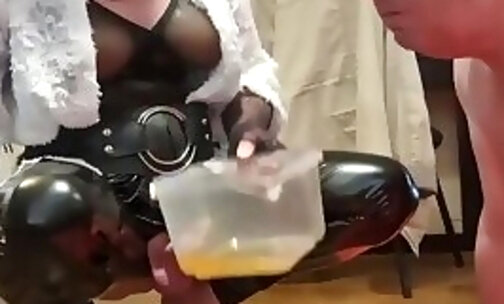 Piss and food play for dirty slave