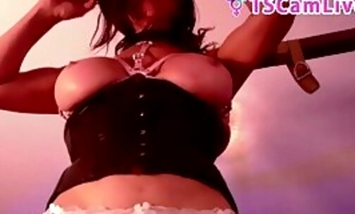 Exclusive Mature Trannie with Big Tits  in a Live Cam Show Part 3