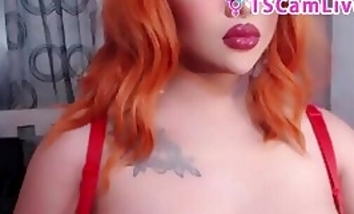 Astounding Fuckeable Redhead Chubby T-Girl at Live Webcam Show Part 5