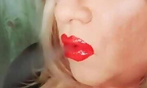 smoking lipstick crossdresser closeup