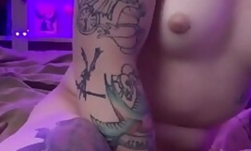 Tattooed ts jerking off while taking dirty
