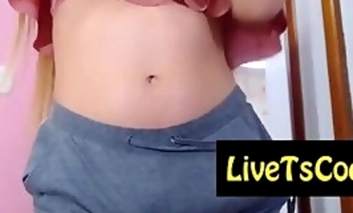 sexy large penis white mexican shemale teasing on live