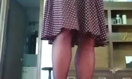 Trans Sissy in Sexy Brown Dress and White Strappy Heels