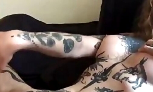 nice tits trans lady with full tattoos masturbates on webcam