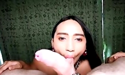 Cock sucking champ this big boobs Asian shemale ladyboy from Thailand