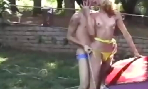 Hot outdoor sex with blonde tranny